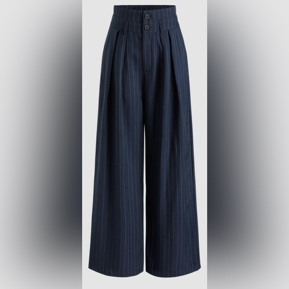 NWT Navy Cider Double Waistband Pinstripe Trouser - Picture 2 of 9